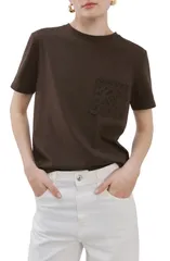 マンゴ レディース トップス Tシャツ コットン 刺繍 MANGO Embroidered Cotton TShirt Chocolate チョコレートのサムネイル