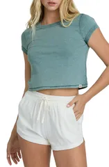 ビラボン レディース トップス シャツ コットン グラフィック Billabong Daily Cotton Graphic Baby Tee Blue Mist ブルー