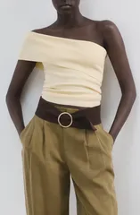 マンゴ レディース トップス シャツ MANGOff the Shoulderib Top Vanillaのサムネイル