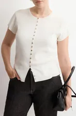 マンゴ レディース アウター カーディガン MANGOpen Stitch Short Sleeve Cardigan Ecru エクリュのサムネイル