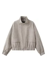 マンゴ レディース アウター ジャケット・ブルゾン MANGO Check Bomber Jacket Light Pastel Grey グレーのサムネイル
