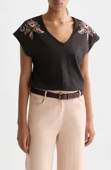 スコッチアンドソーダ レディース トップス シャツ コットン 刺繍 グラフィック Scotch Soda Embroidered Cotton Graphic TShirt Meteoriteのサムネイル