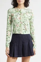 アリス アンド オリビア レディース アウター カーディガン フラワー柄 コットン フラワー Alice Olivia Carson Floral Cotton Blend Cardigan Gardのサムネイル