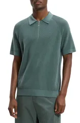 セオリー メンズ トップス ポロシャツ ハーフジップ コットン Theory Tactile Cotton Quarter Zipolo Light Pine Groveのサムネイル