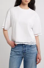 メイドウェル レディース トップス Tシャツ 刺繍 Madewell Allday Embroidered Boxy Crop TShirt White ホワイトのサムネイル