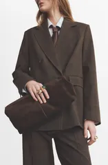 マンゴ レディース アウター ジャケット・ブルゾン MANGO Double Breasted Suit Jacket Brown ブラウンのサムネイル