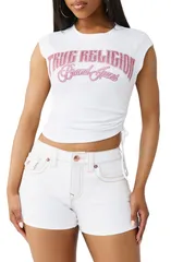 トゥルーレリジョン レディース トップス シャツ ギャザー True Religion Crystal Ruched Baby Tee Optic White ホワイトのサムネイル