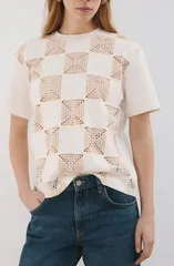 マンゴ レディース トップス シャツ レース MANGO Lace InsetShirt Off White オフホワイトのサムネイル