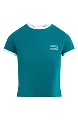 フェイバリット ドーター レディース トップス シャツ ロゴ Favorite Daughter Logo Crop Ringer TShirt Emerald Off White オフホワイトのサムネイル