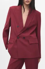 マンゴ レディース アウター ジャケット・ブルゾン ブレザー MANGO Double Breasted Blazer Wine ワインのサムネイル