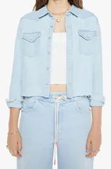 マザー レディース トップス シャツ デニム MOTHER The Super Exes Frayed Step Hem Crop SnapUp Denim Shirt No End In Sightのサムネイル