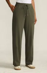 ランズエンド レディース ボトムス レギンストレート パンツ ニット Lands End Sport Knit High Rise Pull On Relaxed Straight Leg Pants Forest Moss フォレスト