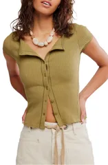 フリーピープル レディース アウター カーディガン コットン Free People Most Wanted Short Sleeve Cotton Blend Cardigan Green グリーンのサムネイル