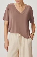 スプレンディット レディース トップス シャツ Vネック Splendid Kacey VNeck Short Sleeve TShirt Wicker Beige ベージュのサムネイル
