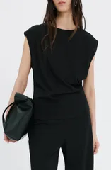 マンゴ レディース トップス シャツ プリーツ MANGO Pleated Top Black ブラックのサムネイル