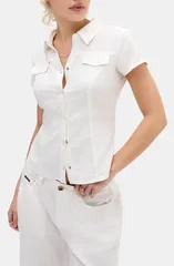 アーバンアウトフィッターズ レディース トップス シャツ リネン BDG Urban Outfitters Polly Linen Blend ButtonUp Top White ホワイトのサムネイル