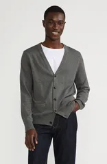 ランズエンド メンズ アウター カーディガン コットン Lands End Fine Gauge Cotton Cardigan Charcoal Heather チャコールのサムネイル