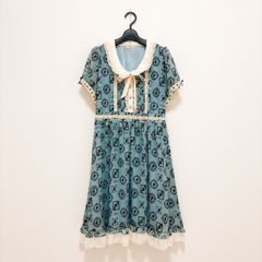 axes femme 액시즈팜 이상한 나라의 앨리스 콜라보레이션 원피스 리본 레이스 프릴 하늘색 반소매 레이디스 M 로리타 양산형 Disney 디즈니