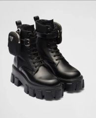 PRADA プラダ モノリス ブーツ 厚底 ナイロン レザー ポーチ付 7 黒
