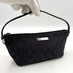 グッチ アクセサリーポーチ GGキャンバス レザー 手提げ ブラック