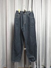エムビー 無地 タックワイドデニムパンツ フルレングス M 濃紺 綿 通学 