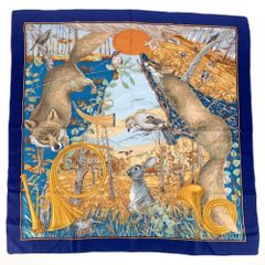 美品 HERMES エルメス カレ90 CHASSE au BOIS 森の狩猟 シルク