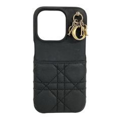 Dior/Christian Dior Lady Dior Cell Phone Case, Black x Gold, Smartphone Case/Compatible Models Unknown, Leather