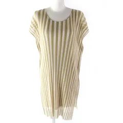 極美品△PLEATS PLEASE プリーツプリーズ イッセイミヤケ PP41-JT677 ストライプ柄 レイヤードデザイン フレンチスリーブ ワンピース ベージュ ホワイト系 4 日本製 正規品 レディースのサムネイル