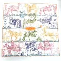 美品 HERMES ミニスカーフ プチカレ 動物 アニマル柄 ポケットチーフ