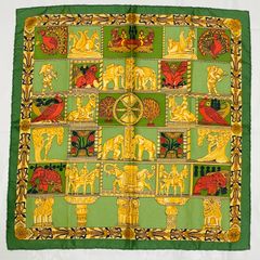 HERMES エルメス スカーフ カレ90 シルク カーキ グリーン フランス製