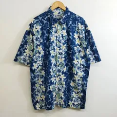 90s Local Motion アロハシャツ 総柄 プルメリア 花柄 フラワー USA製 コットン 古着 VINTAGE ブルー系 L F2のサムネイル