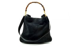 希少 GUCCI ショルダー ハンドバッグ バンブー 2Way 巾着 レザー 黒