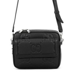 816958【美品・人気】グッチのジャンボGGレザーカメラバッグ ブラック