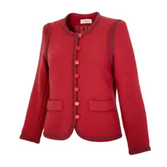 78f2 YVES SAINT LAURENT イヴサンローラン ノーカラー ニットジャケット ニットカーディガン ウールブレンド サイズM レッド レディース 女性服o07tのサムネイル