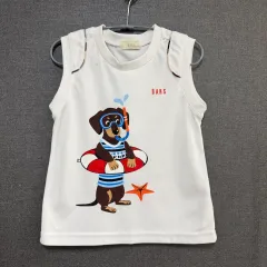 DAKS キッズ 110 犬のプリンティング ノースリーブTシャツ 白 BO1681のサムネイル