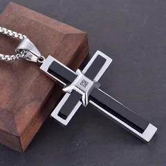 ネックレス 十字架 シルバー ブラック メンズ 60cm ラインストーン シンプル クロス 金属 ペンダント  アクセサリー ストリート系 おしゃれ カジュアル レディース t10722
