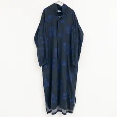 Plantation プランテーション シャツワンピース ロング 花柄 総柄 スリット ウール コットン ブラック ブルー レディース M b01494のサムネイル