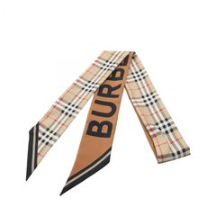 極美品 バーバリー スキニー モンタージュ シルクスカーフ ベージュ TB 