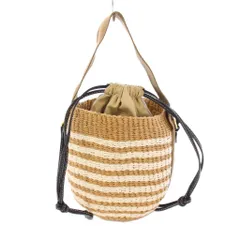 クロエ CHLOE Woody Mifuko ウッディ スモールバスケット 2WAY かごバッグ カゴバッグ ハンドバッグ ワンハンドル ショルダーバッグ ボーダー柄 ロゴ ベージュ 白 ホワイト /BB ■OHのサムネイル