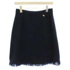 シャネル CHANEL カシミヤ ニット ラップスカート フリンジ ココマークボタン ひざ丈 38 ネイビー 紺 P58209K07615 /☆Gのサムネイル
