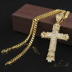 ネックレス 十字架 王冠 メンズ 60cm ゴールド ラインストーン キラキラクロス 金属 ペンダント  アクセサリー ストリート系 おしゃれ カジュアル レディース t10725