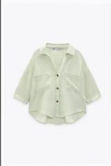 ZARA リネン100% 七分袖 シャツ ライムグリーン Mサイズ - メルカリ