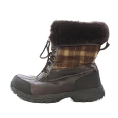 アグ オーストラリア UGG australia トレッキングブーツ ショートブーツ レースアップ チェック柄 レザー 切替 US8 26cm 茶 ブラウン /BBのサムネイル