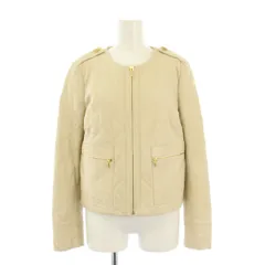 トリーバーチ TORY BURCH レザージャケット 革ジャン 羊革 キルティング ノーカラー 中綿 ショート丈 ジップアップ ワンカラー 2 ベージュ /BBのサムネイル