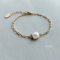 ◆ 173｜ スクエア 淡水パール チェーン ブレスレット ◆　再販 定番 人気 大人 上品 華奢 きれいめ かわいい シンプル ゴールド アクセサリー パール