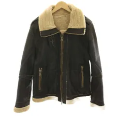 バーバリーブラックレーベル BURBERRY BLACK LABEL レザージャケット 上着 L 黒 ブラック ベージュ ボア襟 無地 BMP25-323-58 /HNのサムネイル