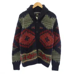 ダブルアールエル RRL ラルフローレン ハンドニットショールカーディガン HAND KNIT SHAWL CARDIGAN 長袖 総柄 オルテガ柄 タグ付き 麻 リネン 絹 シルク混 カシミヤ混 S 紺 ネイビー 782658717001 /YTのサムネイル