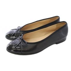 超美品》CHANEL シャネル ココマーク パンプス バレエ 黒 35 1/2