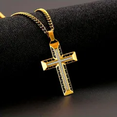ネックレス 十字架 ゴールド メンズ 60cm ラインストーン 立体 クロス 金属 ペンダント  アクセサリー ストリート系 おしゃれ カジュアル レディース t10738