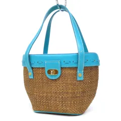 WE26374 美品 Samantha Thavasa Deluxe サマンサタバサ デラックス かごバッグ ハンドバッグ バイカラー ラフィア×レザー ターンロック金具 ミニバッグ ブラウン×ブルーのサムネイル